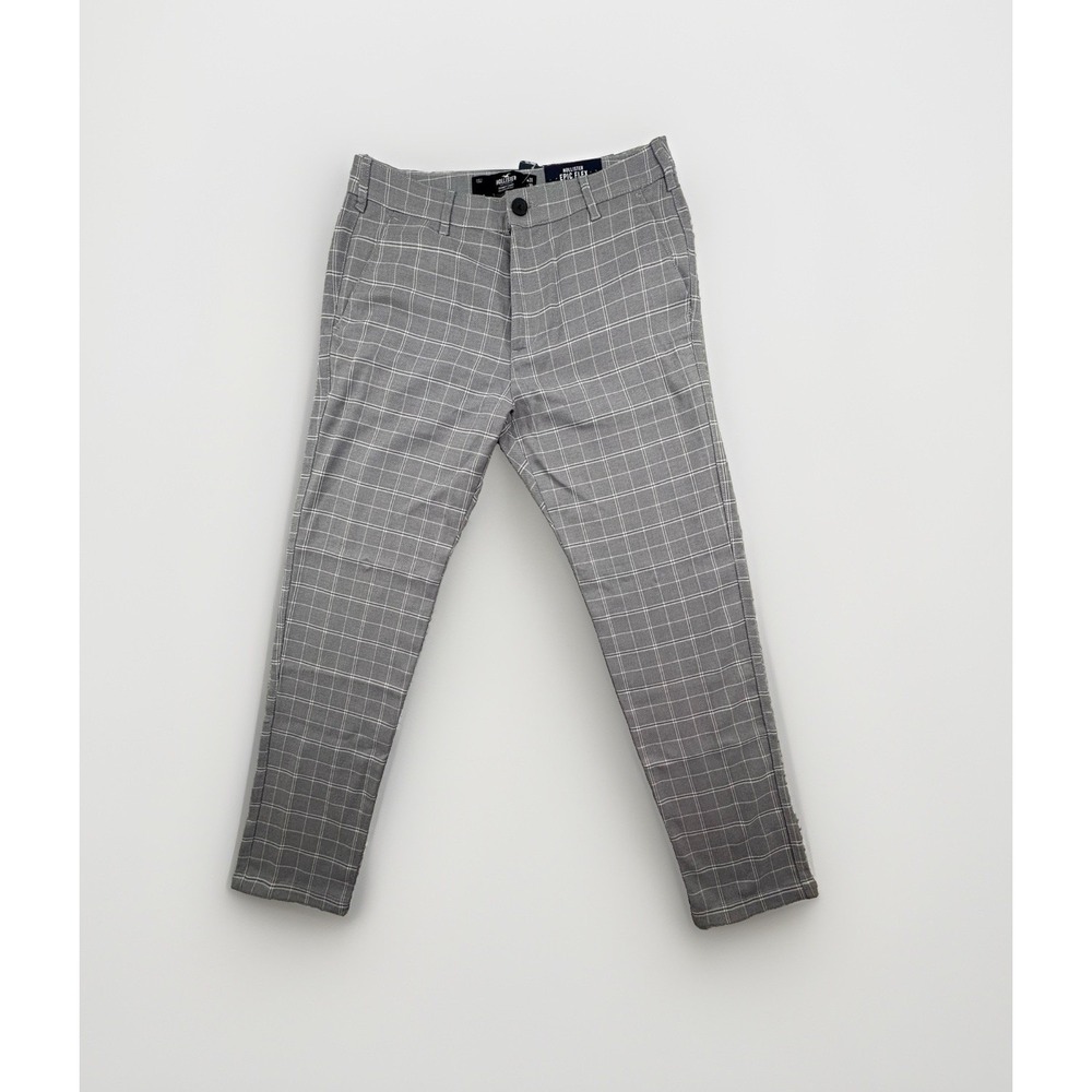 Hollister Epic Flex Skinny Chino 31x30 Mens Flat Front Tapered Gray Plaid